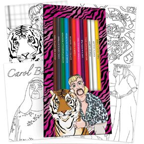 Exotic Colors Colored Pencil Set & Coloring Pages for Fans of Tiger King | Gift Set of 12 Tiger King-Inspired Parody Pencils with Clever Foil-Stamped Names Plus 10 Fun Tiger King Coloring Pages