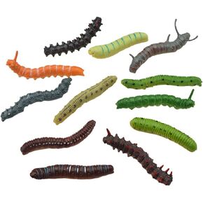 24Pcs Simulation Caterpillar Plastic Fake Worm Crawling Halloween Prank Toy Educational Learning Toys for Kids (Random Style)