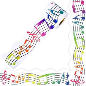 Whaline 66Ft Musical Notes Bulletin Board Borders Colorful Musical Note Trimmer Stickers Self-Adhesive Music Theme Bulletin Board Decoration for Home School Classroom Chalkboard DIY, White