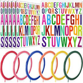 6 Roll 1/8'' 108ft Whiteboard Thin Tape with 312 Pcs 2+1 Inch Letter Sticker Pinstripe Tape Self Adhesive Alphabet Sticker Graphic Chart Tape Stick on Letter for School Classroom Office(Black)