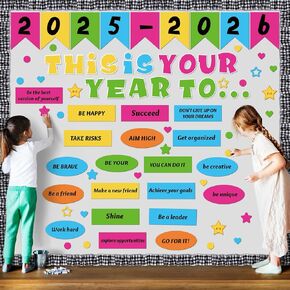 81 Pcs Welcome Back to School Bulletin Board This is Your Year to Bulletin Board Inspirational Cutouts with White Black Burlap Border for 2025 School Classroom Bulletin Board Wall Door Decor