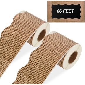 66FT Burlap Scalloped Border Trim 2 Rolls, Burlap Bulletin Board Border, Bulletin School Decoration Borders Stickers, School Decoration Borders for Bulletin Board/Black Board Trim