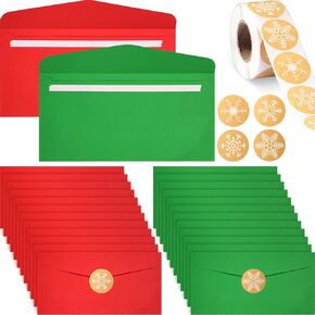 120 Pieces #10 Christmas Envelopes Green and Red Envelopes with 500 Pieces Christmas Kraft Snowflake Stickers Self Adhesive Greeting Card Pockets for Festive Letters Holiday Mail Gift Supplies