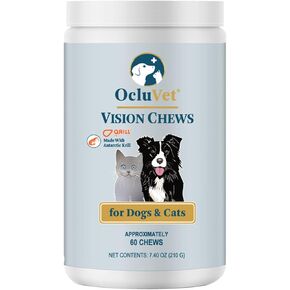 Vision Chews Eye Supplements for Dogs & Cats with Omega 3 Krill, Astaxantin, Choline, Lutein, Glutathione, Cat Vision Supplement & Dog Eye Supplements, Chicken Liver Flavor, 60 Chews, 3.5g Each