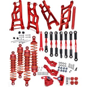 ترقيات جزء لـ 1/10 Rustler/Stampede VXL 2wd، ممتص الصدمات الخلفي الأمامي المصنوع من خليط معدني، شدادات الدوران، تعليق الأسلحة، كتل التوجيه، كتل العجلات C-محاور كعب حاملات المحور الأيسر والأيمن، أحمر