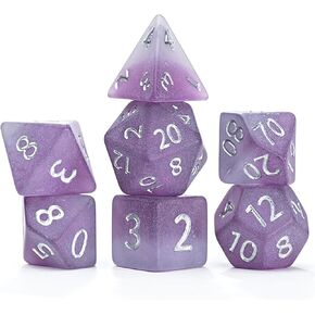 Gate Keeper Games and Dice: Sea Glass Dice: The Black Pearl - 7pc RPG Set, Violet Frosted Matte & Black Powder Resin, Dice for Role Playing Games