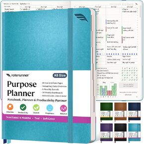 Purpose Planner Notebook A5 5.8"x8.3" Undated Daily Planner 2024-2025 Daily Weekly and Monthly Productivity Goal Setting Tool for Work Home ADHD Planner for Adults Self Care Journal (Teal Softcover)