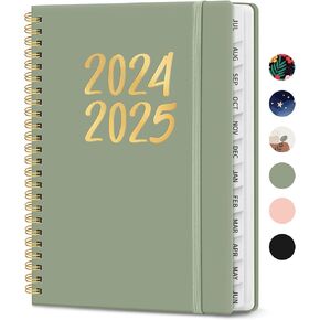 Academic Planner 2024-2025 For Women & Men, Monthly and Weekly Calender Planner, Jul 2024 - Jun 2025, A5 (6.3" x 8.5"), Teacher Planner 2024-2025 with Tabs, Ideal for Office School Supplies-Style2-Green