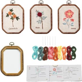 GOGLAM 3 Pack Embroidery Starter Kit with Pattern, Stamped Cross Stitch Kits for Beginners, Hand Embroidery Kit for Beginners Adults with Embroidery Hoop and Instructions