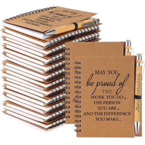 Honoson 50 Sets Employee Appreciation Gifts, Employee Appreciation Notebook with Ballpoint Pen Mini Spiral Inspiration Notebook Thank You Bulk Christmas Gift for Employee Coworker Teacher, Brown