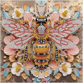 Sanjee 5D Special Shape Diamond Art Kits for Beginners, Bee Diamond Painting Kits for Adults, Crystal Rhinestones Diamond Painting for Home Wall Decoration Gift, 12×12inch