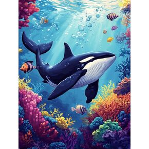 LOMSIOY DIY 5D Diamond Art Kits for Adults, Whale Diamond Painting Kits for Beginner, Underwater World Diamond Art with Round Full Drill Rhinestone Crafts Gem Arts for Home Wall Decor 12 * 16 inch