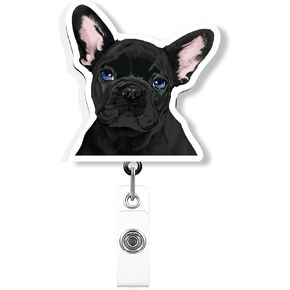 WIRESTER Retractable Badge Reel ID Holder with Alligator Clip for Office Worker, Medical Staffs, Nurse, Doctor, Teacher, Student - Boston Terrier Dog Lying Down Looking Up