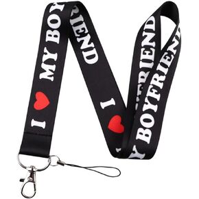 I LOVE MY BOYFRIEND Heart Sweet Girlfriend Husband Hubby Partner Phrase Funny Joke Humor Cute Wife Romantic Valentine's Day Romance Sexy 17.7" Neck Lanyard Keychain Holder ID