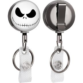 Badge Reels Holder Retractable Keychain Heavy Duty with ID Clip for Key Card Name Tag Funny Cartoon White Skull Nurse Work Office Key Retractor Leash Black Metal Belt Clip ZJK616