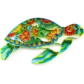 مجموعة اللف Uniquilling، مجموعات اللف الورقية، 8 * 10 بوصات مجموعات تخريمية من ورق السلحفاة الخضراء مع أدوات اللف واستخدام الدليل، أعمال اللف الفنية DIY فن الحائط الحديث لغرفة المعيشة