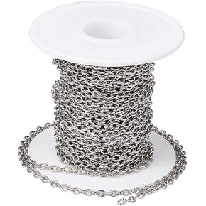 KISSITTY 32.8 Feet/ 10 Meters Hypoallergenic Stainless Steel Unwelded Cross Chains 4x3x0.8mm Oval Link Cable Necklace Chains with Spool for DIY Jewelry Making