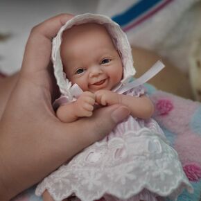 Reborn Silicone Baby Doll Boy 7 Inch Doll Mini Realistic Newborn Baby Dolls Full Body Stress Relief for Adults Hand Made with Feeding & Bathing Accessories