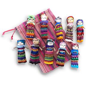 Set of 10 Guatemalan Handmade Worry Dolls with a Colourful Crafted Storage Bag | Worry Dolls for Girls | Worry Dolls for Boys | Anxiety Dolls | Worry Doll | Guatamalan Doll