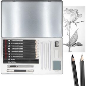 Drawing Set Sketch Pencils Kit, 23 Pack, Drawing Pencils, Charcoal, Graphite Pencils for Artists Beginner, Ideal for Drawing, Sketching, Shading (type 1)