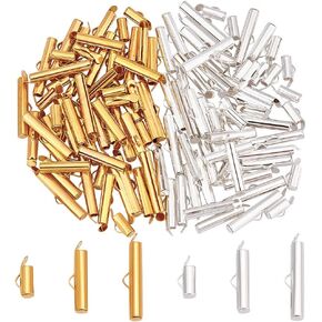 PH PandaHall 120PCS Slider End Clasps, 6 Styles Beading Tubes Slider End Caps Jewelry Tube End Bar Brass Tubes Clasp for Seed Beads Waist Beads Multi-Strand Necklace Bracelet Making Findings