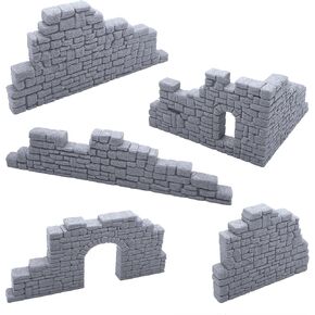 EnderToys Ruined Stone Walls Set B, Terrain Scenery for Tabletop 28mm Miniatures Wargame, 3D Printed and Paintable