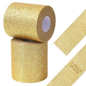 Whaline 2 Rolls 64mm Wide Gold Glitter Washi Tape Decorative Adhesive Masking Tape for DIY Crafts Scrapbook Journal Planner Gift Wrapping Supplies, Total 65.6 Ft
