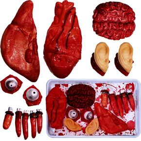 12 Pieces Halloween Body Parts Fake Organs Fake Brain Heart Fingers Ears Eyes Plastic Severed Body Parts Haunted Decorations for Halloween Zombie Party
