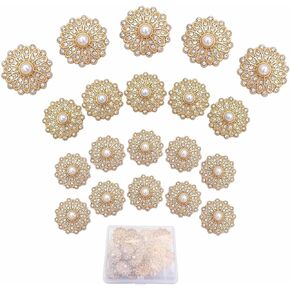 20PCS Alloy Embellishment Buttons with Artificial Pearls and Rhinestones Set for Coat，Suits，Knitting Sweaters, Sewing Crafting, Replacement, Handmade Crafts stored in a Plastic Box (Silver)
