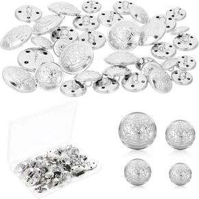 40Pcs Silver Buttons Metal Buttons Assorted Mixed Vintage Style Silver Buttons for Blazers Vintage Antique Silver Buttons Round Shaped for Jeans, Coat, Blazer, Suits, Jacket