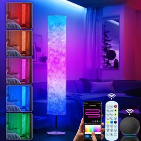 RGB Color Changing Led Floor Lamp, Smart Lamp with Alexa Voice Control, Remote & WiFi APP Control, Music Sync and White Fabric Shade, Standing Lamp for Living Room Bedroom Game Room