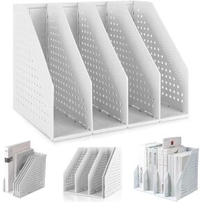Lemical Magazine Holder 4 Vertical Compartments Collapsible Magazine File Holder Space Saving Rack Home Kitchen Desk Organizer No Need Assemble Gray