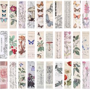 30 PCS Vintage Reading Page Clips Natural Style Butterfly Plant Bookmarks Simple Cute Book Accessories Colorful Flower Book Tracker for Women Men Students Book Lovers