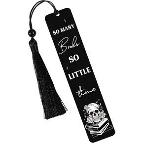 Gothic Skeleton Metal Bookmarks Gift: Horror Skull Page Book Markers, Goth Aesthetic Bookmark with Tassel & Box, Gifts for Book Lovers Adults, Christmas, Just One More Chapter Design
