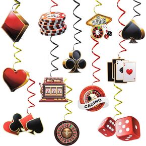 24PCS Casino Theme Hanging Swirls Decorations, Las Vegas Poker Party Supplies Ceiling Hanging Swirls for Casino Poker Games Night Birthday Party Decorations
