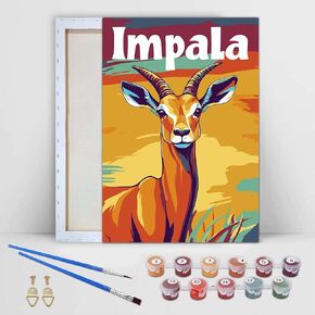 Kaliosy Framed Paint by Numbers Kits for Adults Impala, Oil Painting Animal Pre Drawn Canvas Drawing Paintwork with Paintbrushes Acrylic Beginner Wall Home Decoration 8x12 inch