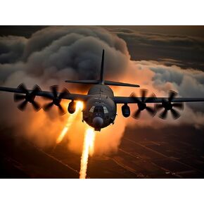 Betepefet DIY 5D Diamond Art Kits Painting for Adults Military Attack Aircraft AC-130 Gunship United States Air Force Fighter Jet30x40cm/11.7x15.9inches