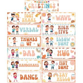 13pcs Groovy Greetings Posters Classroom Rules Decorations Hippie Classroom Greeting Choice Poster Groovy Educational Chart for Preschool Kindergarten Back To School Teachers Supplies