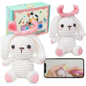 Y-times Crochet Kit for Beginners Soft Yarn, Beginners Crochet Kit with Step-by-Step Video Tutorials, Learn to Crochet Animals Kits for Adults and Kids(The Rabbit 40%+ Yarn)