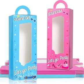 24 Pcs Hot Pink Girl Party Boxes Pink and Blue Doll Party Gift Goodie Boxes Princess Party Candy Treat Boxes Blue Birthday Let's Go Bachelorette Party Decor for Girl Birthday Bridal Shower Party