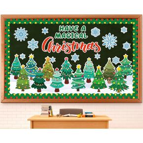 Christmas Bulletin Board Classroom Decorations Winter Merry Christmas Bulletin Board Set Xmas Tree Snowflake Paper Cutouts for Holiday Christmas Classroom School Blackboard Wall Door Decoration