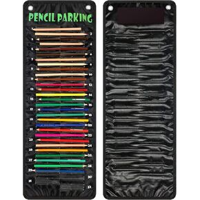 Pencil Pocket Chart Pencil Parking Pocket Chart Pencil Dispenser Organizer Holder Nylon Fabric with Grommets and Magnetic Strip for Kids Teachers Classroom School Storage Supplies (Black)