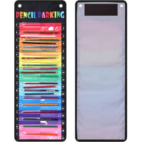 Pencil Pocket Chart Pencil Parking Pocket Chart Pencil Dispenser Organizer Holder Nylon Fabric with Grommets and Magnetic Strip for Kids Teachers Classroom School Storage Supplies (Black)