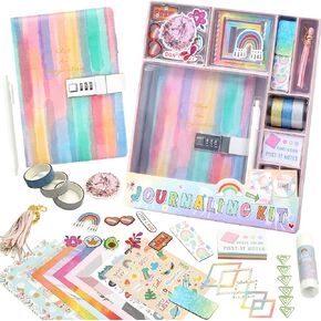 CAGIE DIY Journal Set for Girls Age 8-12, Gifts for 9 10 11 Year Old Girls, Diary with Lock for Girls Birthday Gift, Personalize and Decorate Scrapbooks Kit