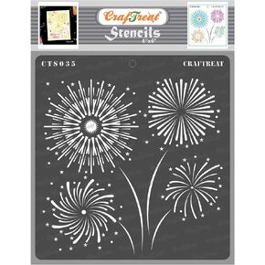 CrafTreat Reusable Stencils for Painting on Wood, Canvas, Paper, Fabric, Floor, Wall and Tile - Fireworks Stencil - 6x6 Inch - DIY Art and Craft Stencils for Home Decor - Firework Stencils Painting