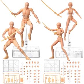 Meooeck 4 Sets Drawing Action Figures Action Figures Body Artists PVC Figure Model Drawing Models Drawing Mannequin Figure for Painting Body Model Artist Decoration Collection Gifts (Gray)