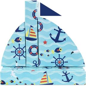 Navigation Nautical Sailing Anchor Rope Fish Seagull Boat Design Blue Sea Ocean Specialty Gift Wrapping Paper Flat Sheets (30"x20" Per Sheet, 4-Sheets, Wedding, Baby Shower