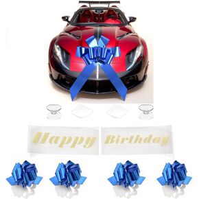 Rozozo Deco Car Bow 30 inch,Giant Gift Bow Pre-Printed with Happy Birthday for Car,Big Bow for Car Huge Car Bow,Big Bow for Gifts with 4 Small Bows-Sky Blue