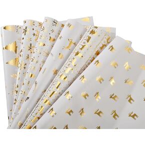 Tawatinat White & Gold Foil Wrapping Wrapping Paper - 70cm x 50cm 6 Designs Snowmen, Trees, Reindeer, Snowflakes - Perfect for Christmas Birthday, Wedding, and More - 6 Sheets 20"x 27" Folded