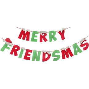 Red Green Glitter Merry Friendsmas Banner Merry Friendsmas Party Decorations Merry Friends Themed Party Supplies Christmas Office Decorations, Merry Christmas Banner Xmas Friends Holiday Party Decorations
